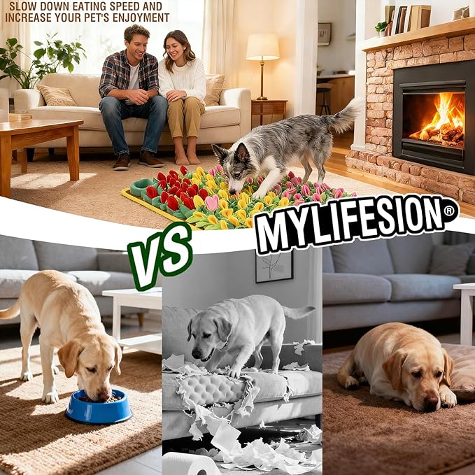 Snuffle Mat for Dogs, 23.62''*15.75'' for Small & Medium, Fleece Mentally Stimulating Toys for Dogs Cats Rabbits, Helps Control Eating Speed and Train Scent Detection (Tulip Style)