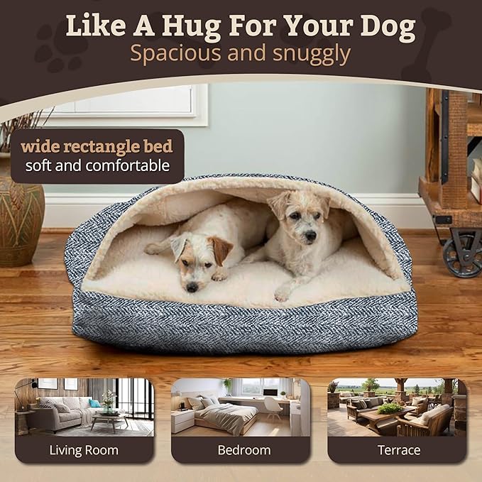 Snoozer Pet Products Luxury Rectangle Cozy Cave Dog Bed with Microsuede, Showdog Collection, Large, Palmer Indigo