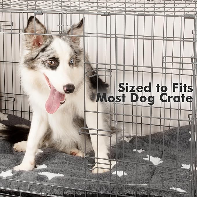 Mora Pets Dog Crate Pad Dog Kennel Bed Crate Mat for Large Dogs Washable Cute Star Pet Bed for Cage Ultra Soft Flat Pillow Cushion for Cozy Sleeping Anti-Slip Grey 42 x 27