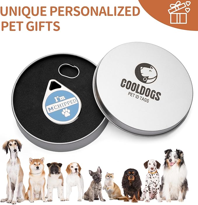 COOLDOGS I'm Microchipped Stainless Steel Enamel Pet ID Tags for Dogs and Cats, Personalized Dog Tag, Cat Tag, Pet Tag,Dog Name Tags, Cat Name Tags with Custom Deep Engraved ID (Orange, Small)