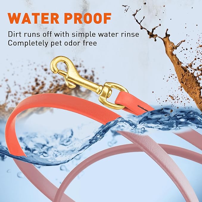 Viper K9 Biothane Working Dog Leash Waterproof Lead for Tracking Training Schutzhund Dog Sport & Search - Odor-Proof Long Line with Solid Brass Snap for Puppy Medium and Large 1/2" x 20ft Coral