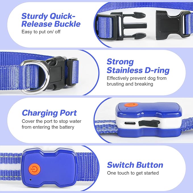 PcEoTllar Light Up Dog Collars, Led Dog Collar, Rechargeable, Night Walking, Waterproof, Glow in The Dark Dog Collars Light for Large Small Medium Dogs, Blue l