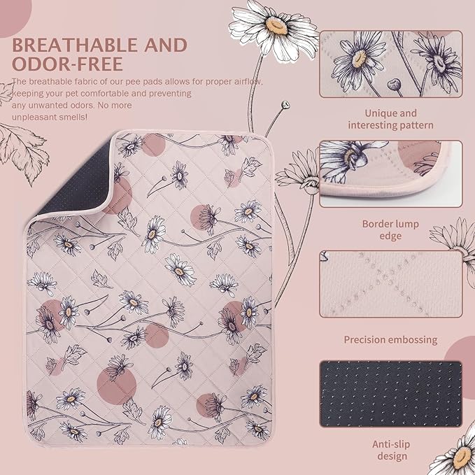 IEUUMLER Washable Pee Pads for Dogs Extra Large 71" x 71", 1 Pack Non-Slip & Waterproof Whelping Pad, Reusable Puppy Potty Training Pad with Fast Absorbent for Playpen EU007 (Pink Daisy, 71"X71"-1pcs)