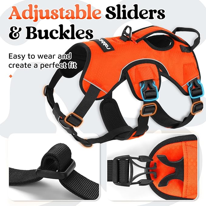 rabbitgoo Escape Proof Dog Harness, Soft Padded Full Body Pet Harness, Reflective Adjustable No Pull Vest with Lift Handle and Leash Clip for Large Dogs Walking Hiking Training, L, Orange