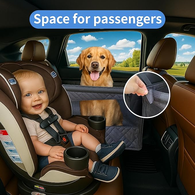Large Dog Car Seat for Back Seat Half, Waterproof Pet Carseat for Dogs with Hard Bottom & Dog Seatbelt Leash, Washable Back Seat Extender with Storage Pocket for Pets for SUVs, Trucks & Cars