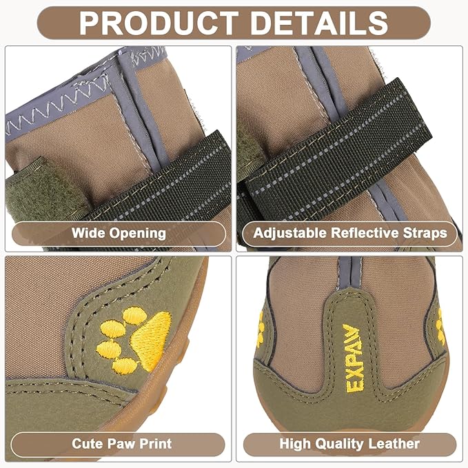 EXPAWLORER Anti-Slip Dog Shoes - 4PCS Waterproof Dog Boots with Reflective Straps for Outdoor Hiking, Dog Paw Protectors for Hot Pavement Winter Snow, Non Slip Dog Booties for Small Medium Large Dogs