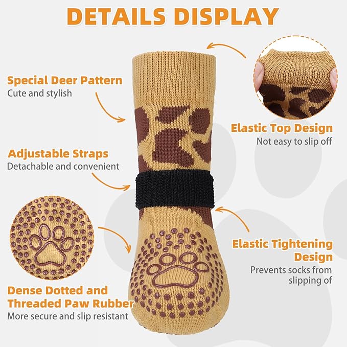 KOOLTAIL Anti Slip Dog Socks for Hot/Cold Pavement to Prevent Licking Paws, Paw Protector&Dog Boots with Grippers for Hardwood Floors,Traction Control No Twist Booties for Small Medium Large Dogs SM