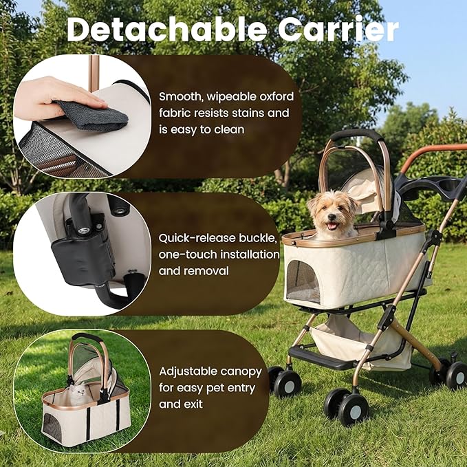 Dog Stroller for Small & Medium Dogs & Cats, Foldable Pet Stroller Wagon Carries Up to 44 lbs, Dog Wagon with Storage Basket and Cup Holders, Plus a Removable Portable Pet Carrier