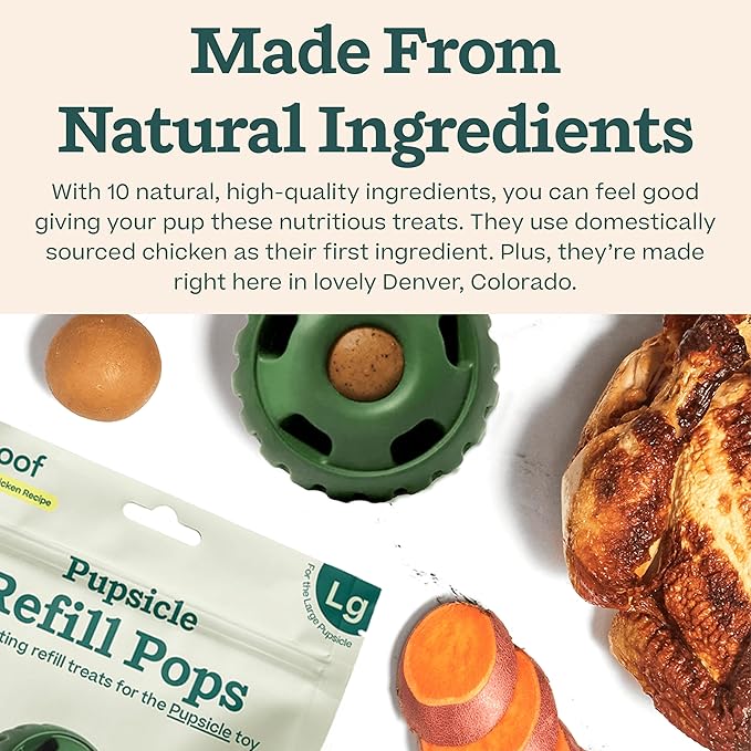 WOOF Pupsicle Chicken Refill Pops, Delicious Long Lasting Dog Treats, Wholesome Ingredients, Pre-Made Large Pupsicle Refills Pops- For Dogs 25 - 75 lbs - 7 count