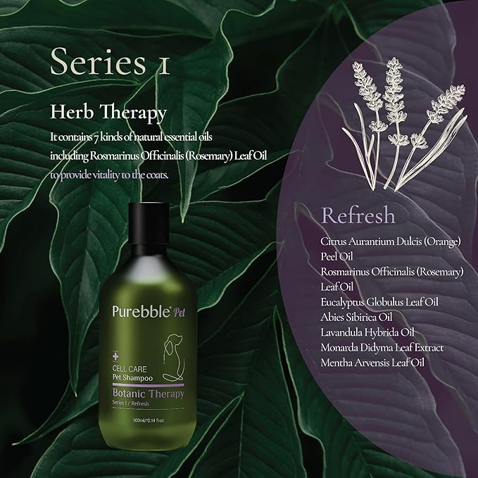 Pet Shampoo Refresh Purple Botanical Line- for Soft and Shiny Coat and Fur- Cleanses, Conditions, and Detangles, pH- Balancing Formula for Pets, No Artificial Fragrance, 300ml / 10.14 fl oz