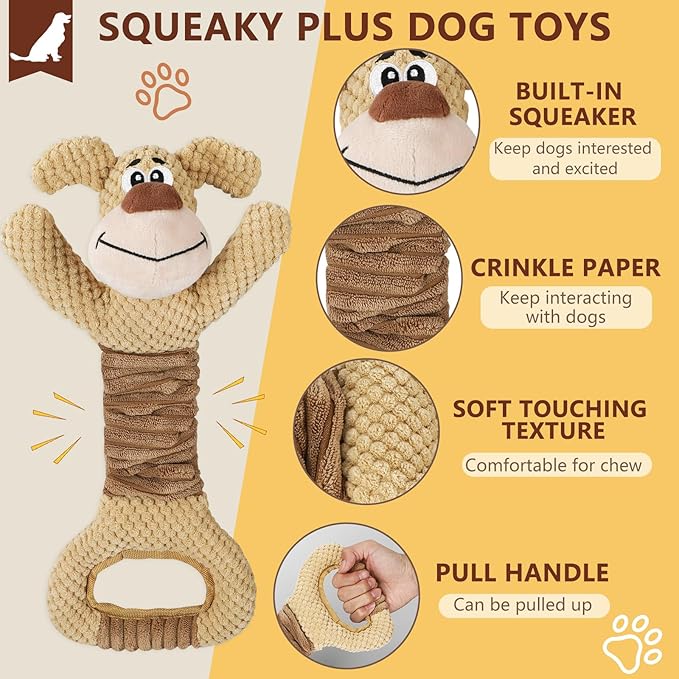 Letsmeet Dog Toys for Large Dogs, Plush Squeaky Dog Chew Toy with Crinkle Paper, Tough Tug of War Dog Toys - Interactive Puppy Toys for Small, Medium, Large Dogs