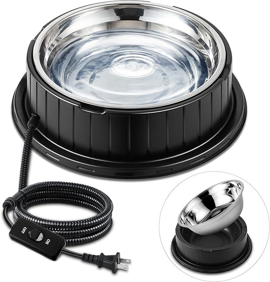 Dunkive Heated Water Bowl for Dog Cat with Thermostatic Control, 55W 80oz Removable Stainless Steel Heated Dog Pet Bowl with Anti Chew Cord