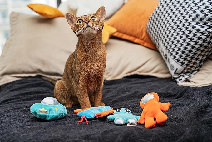 Puffy Crew Interactive Catnip Cat Plush Toy, Space Travel Theme, 5‘’, for All Breed Size Cats (Alien)