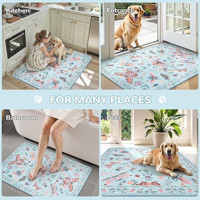 Lahome Washable Reusable Pee Pads for Dogs - Blue Butterfly & Insect Print 2 Pack Puppy Pads, Super Absorbent & Waterproof Training Mats for Crate & Floor - Leakproof with Non-Slip Backing (36"x48")