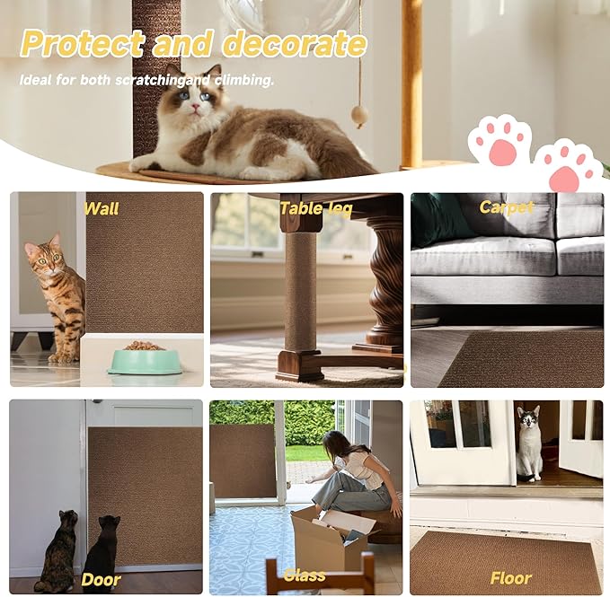 Cat Scratch Furniture Protector, 78.7''x15.8'' Trimmable DIY Self-Adhesive, Durable Corner Scratcher Couch Protectors from Cat Claws for Sofa, Tree Shelves & Scratching Posts (Brown)