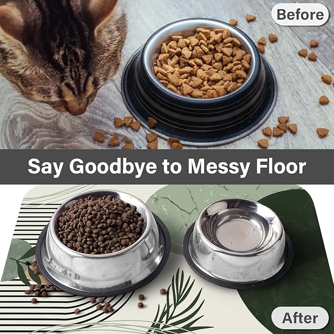 Patterned Cat & Dog Bowl Mat for Food and Water, 12"×20" Quick Dry Absorbent Pet Feeding Mat, Eco-Friendly Dog Placemat