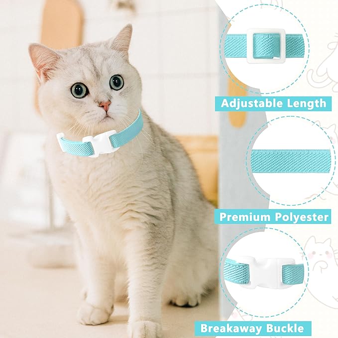 Elastic Cat Collar, Stretch Cat Collar Quick Release, Bright Colors Safety Kitten Collar Adjustable Collar for Kittens, Lightweight Soft Polyester Collars for Boy Girl Cats (Lightblue,M)