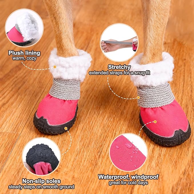 BEAUTYZOO Dog Winter Boots, Waterproof Dogs Snow Shoes with Anti-Slip Sole & Warm Fleece Lining-Indoor Outdoor Paw Protectors for Small Dogs, Puppy Booties to Prevent Licking on Hardwood Floors,Size 2