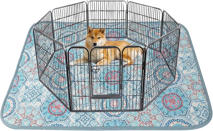 IEUUMLER Washable Pee Pads for Dogs, 1 Pack Non-Slip & Waterproof Pack Whelping Pad, Reusable Washable Puppy Potty Training Pad with Fast Absorbent for Playpen EU007 (Green Medallion, 48"X48"-1pcs)