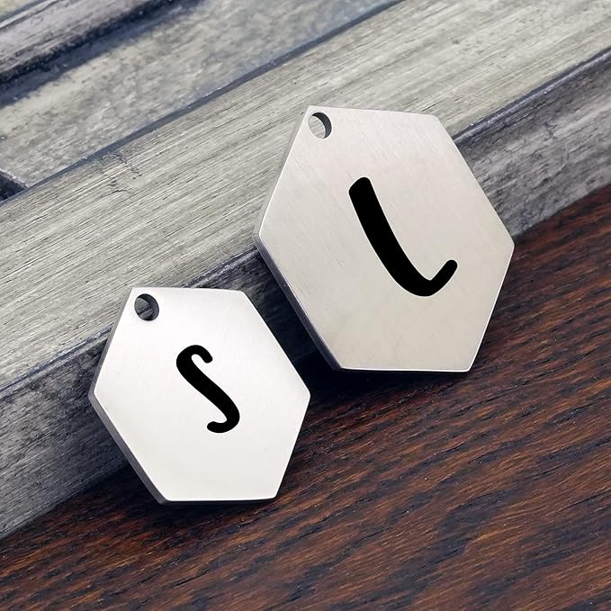 Ultra Joys Stainless Steel Pet ID Tag Dog Name Tags Personalized Front and Back Engraving, Customized Dog Tags and Cat Tags, Optional Engraved on Both Sides, Hexagon Tag Vine Design, Silver Large