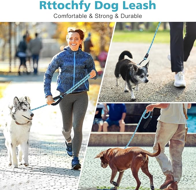 Rttochfy Rope Dog Leash 2/4/5/6/8/10 FT with Comfortable Padded Handle and Highly Reflective Threads for Small Medium and Large Dogs Heavy Duty (1/2"-4 FT, Blue)