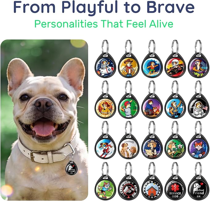 QR Code Dog Tag and Cat Tag, Scan to Reunite Faster, Waterproof and Durable, Lightweight and Quiet, Updatable Contact Info, with Summit Explorer Pet Character Design