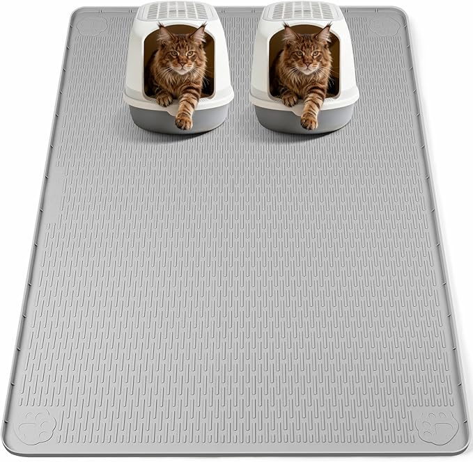 Cat Litter Mat, XL Extra Large 57" x 40" Silicone Mat Litter Trapping Mat for Scatter Control, Soft on Kitty Paws, Easy to Clean (Light Grey)