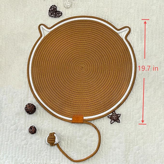 Cat Scratcher, 19.7'' Natural Cotton Rope Scratching Pad, Durable Cat Scratching Mat, Interactive Cat Toy,Large Size (Brown)