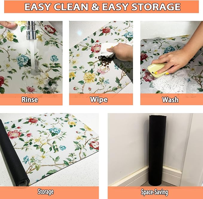 Pet Feeding Mat for Dogs and Cats - Super Absorbent Anti-Slip Bowl Pad, Eco-Friendly Washable Mat to Prevent Spills and Mess Floral Mat 12"x20"