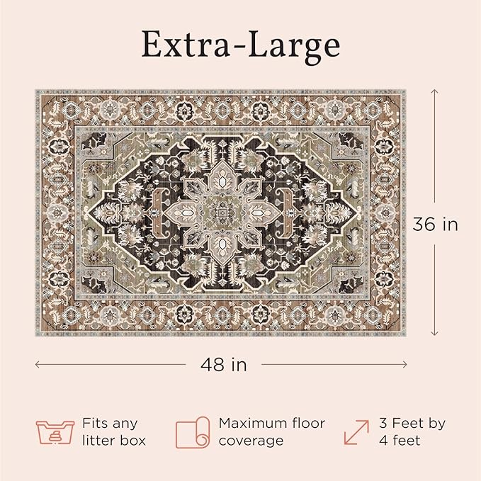 Lovewag Cat Litter Mat 2 Pack - Large 36x48 Machine Washable Easy Clean Non-Slip Waterproof Trapping Mats for Cats - Bohemian Jewel