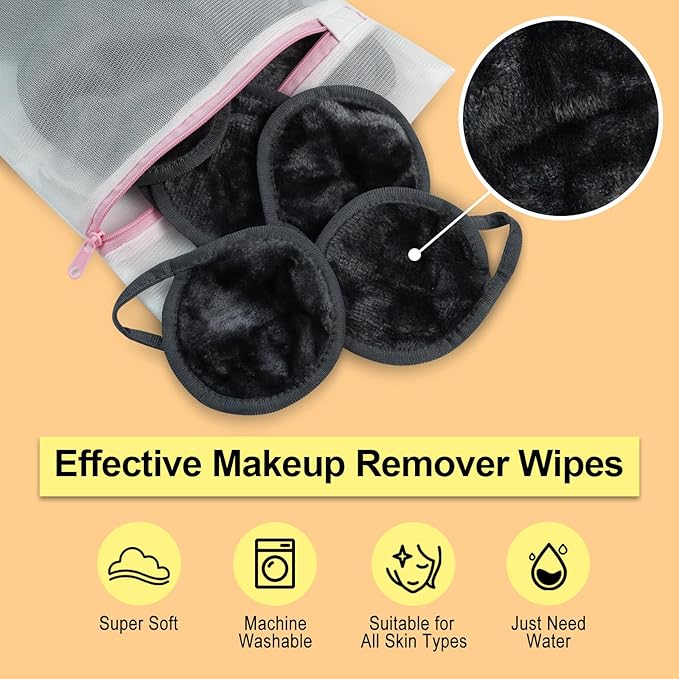 Nugilla 18 Packs Reusable Makeup Remover Pads with a Washable Laundry Bag, Resuable Microfiber Round Towel Skin Face Towels, Soft Makeup Remover Cloth, Fast Drying Washcloth (Grey)