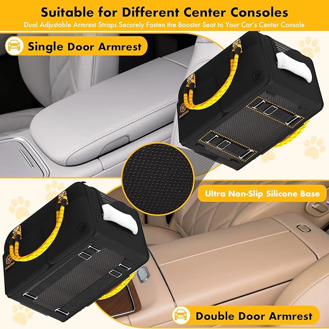 PAWZIDEA Center Console Dog Car Seat, Enclosed Small Dog Armrest Booster Carseat, Secure Straps &Anti Slip, Portable TSA Approved Puppy Pet Carrier Soft-Sided, Removable Pillow Storage Pocket, up 12lb