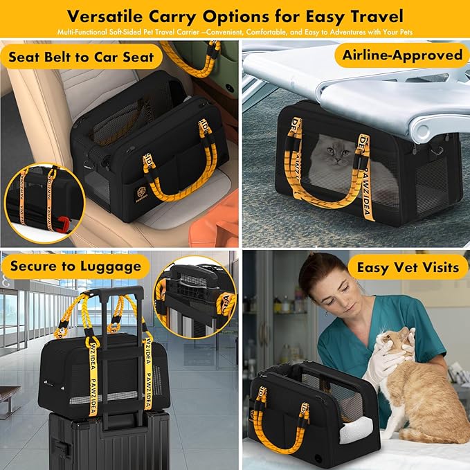 PAWZIDEA Center Console Dog Car Seat, Enclosed Small Dog Armrest Booster Carseat, Secure Straps &Anti Slip, Portable TSA Approved Puppy Pet Carrier Soft-Sided, Removable Pillow Storage Pocket, up 12lb