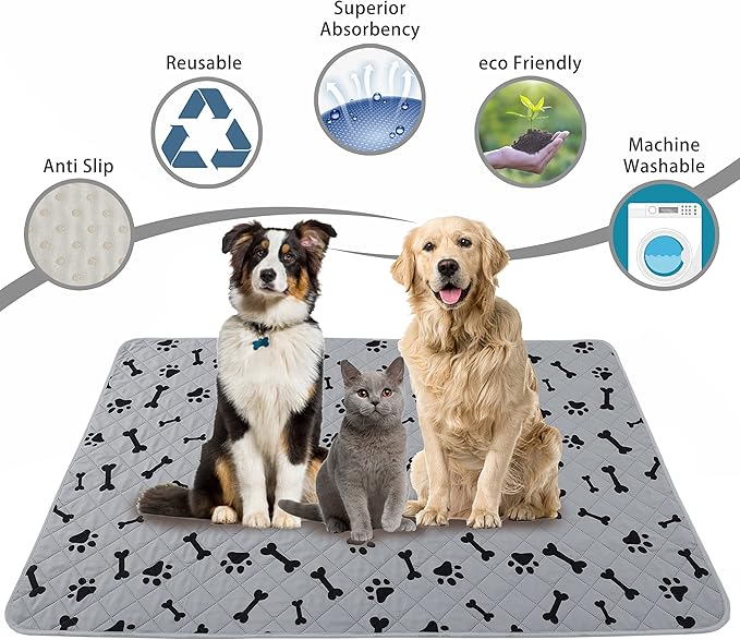 Dog Crate Pee Pads - Washable Dog Rugs Non-Slip Puppy Pads for Small Dogs, Water Absorb Training Pads (30" x 40" Gray) 2 Packs