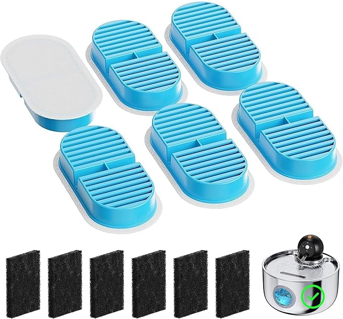 NOBXBON Cat Water Fountain Filter: Wireless Cat Fountain Filters Replacement - 12 Filters for Cordless Pet Water Fountain - 6 Pack Carbon Filters + 6 Pack Sponges Filters (3 Month Supply)