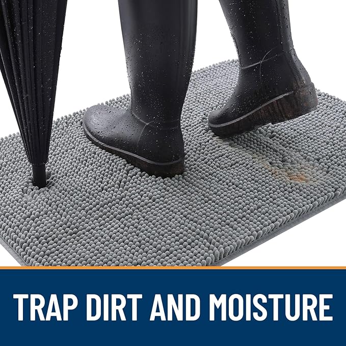 OLANLY Dog Door Mat for Muddy Paws 59x24, Absorbs Moisture and Dirt, Absorbent Non-Slip Washable Doormat, Quick Dry Chenille Mud Mat for Dogs, Entry Indoor Entryway Carpet for Inside Floor, Grey