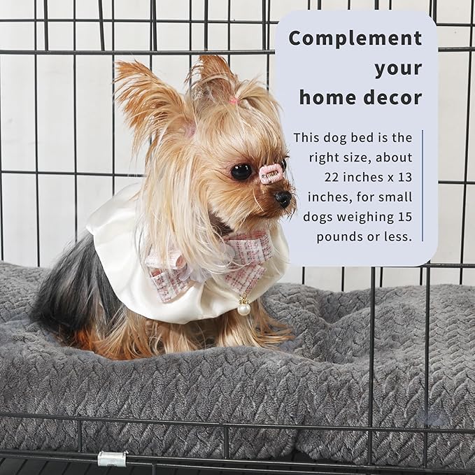Puppy Bed for Small Dogs Washable Crate Bed for Cages 22 inch Warming Cozy Soft Pet Pad with Anti-Slip Up to 15 lbs Pets Pillows fit Small Size Dogs or Kitten,22x13 Dark Grey