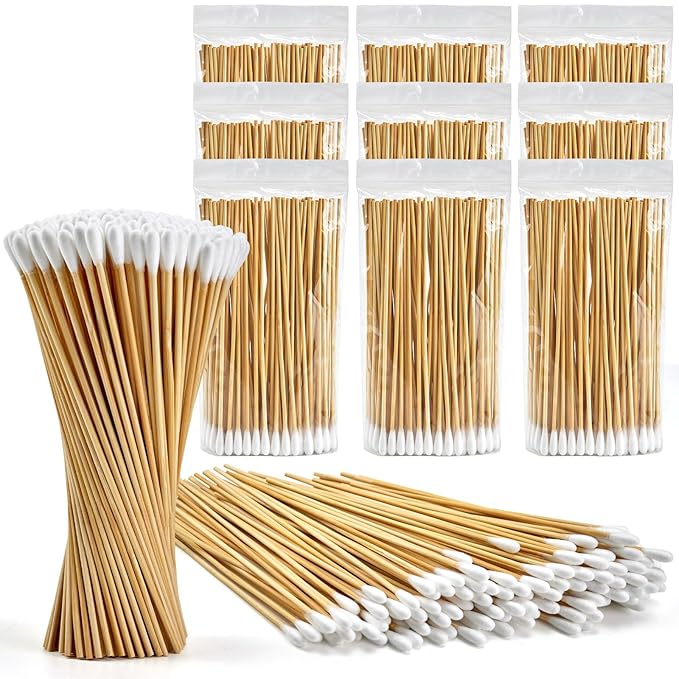 1000PCS 6" Cotton Swabs in Storage Box - Long Cotton Swab with Bamboo Sticks - Lint Free, Highly Absorbent Single Tipped Applicators for Makeup, Pet Care, Home Cleaning