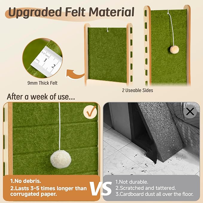 Cat Scratch Pad with Ball Toy Vertical Scratching Post for Indoor Cats Adults Standing Felt Cat Scratching Board Furniture Protector Kittens Cratchers Toys 26.8 Inch - Green