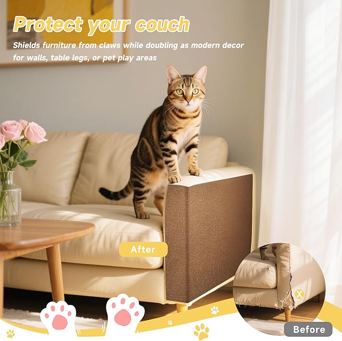 Cat Scratch Furniture Protector, 78.7''x15.8'' Trimmable DIY Self-Adhesive, Durable Corner Scratcher Couch Protectors from Cat Claws for Sofa, Tree Shelves & Scratching Posts (Brown)