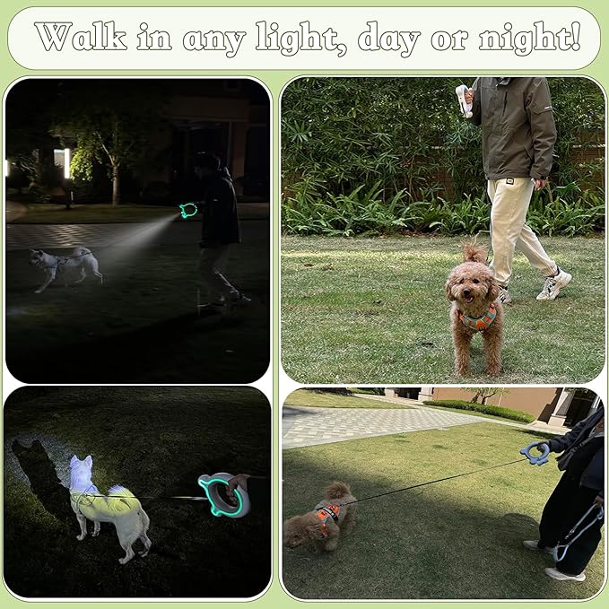 Pets 9.84ft Retractable Dog Leashes with LED Up to 66 lbs Anti-Slip Handle and 360°No Tangle Dogs Walking Leash with Built in Poop Bag for Small/Medium/Large Breeds (Blue)