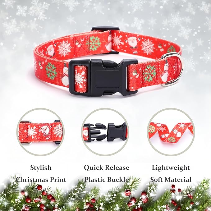 Christmas Dog Collar with Buckle Adjustable Safety Nylon Collars for Small Medium Large Dogs, Cute Stylish Girl Boy Christmas Dog Collar (Christma Red,XS)