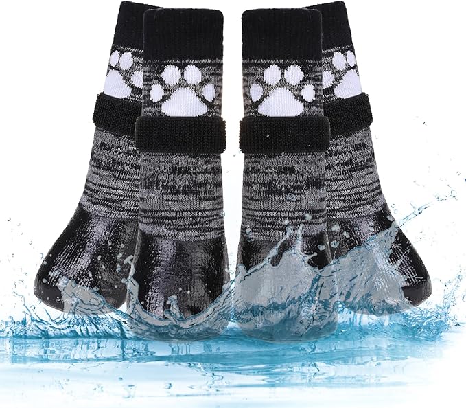 KOOLTAIL Non Slip Dog Socks to Prevent Licking Paws for Hardwood Floors, Dog Boots Shoes for Hot/Cold Pavement with Grippers Traction Control, Waterproof Paw Protector for Small Medium Large S