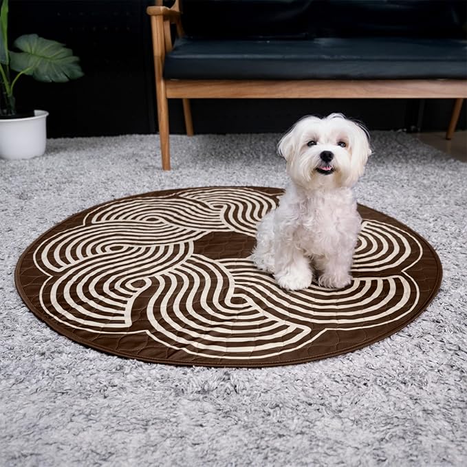 2ct Paw Inspired Round Designer Dog Pads | Premium Washable Pee Pads | Reusable Puppy Pads for Potty Training, Whelping, Waterproof Mat | Leakproof, Non-Slip Liner (Brown, 36")