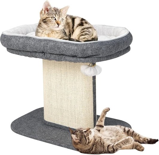 PETSITE Small Cat Tree with Scratching Board, Modern Cat Bed Soft Perch Sisal Scratching Post Pad with Ball for Indoor Kittens and Cats