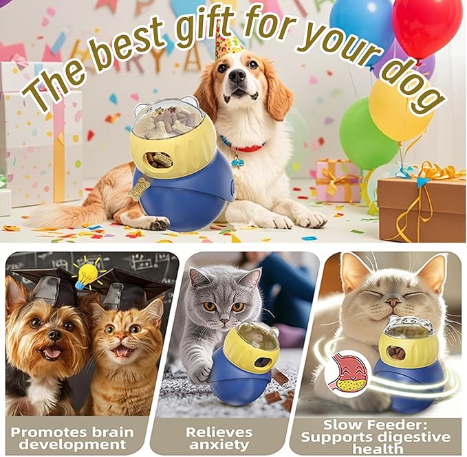 NESSICURE Pet Interactive Toys, Adjustable Treat Puzzle Food Dispenser Weight Loss Tumbler Slow Feeder Sliding Rolling Ball Enrichment Toy for Cats & Small Dogs