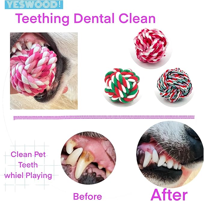 YESWOOD! Puppy Toys Small Rope Balls for Teething, Puppy Chew Pink Toy,Pet Friendly Washable Dog Toy Rope Ball for Small and Medium Dogs 0-80 Pounds(3-Pack) Dog Interactive Gifts