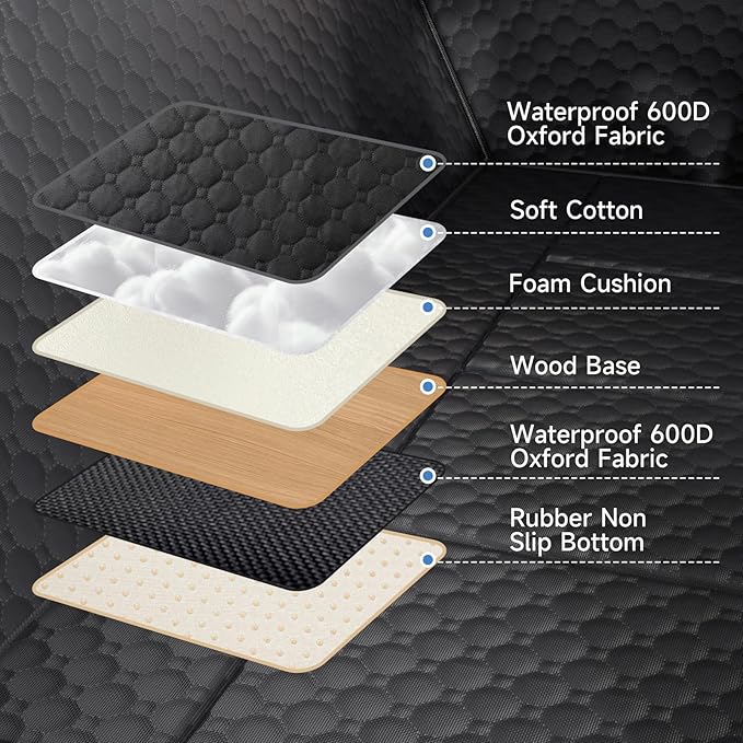 REDASW Dog Car Seat Cover for Back Seat Waterproof Oxford Fabric, Hard Bottom Seat Extender, Scratchproof, Anti-Slip, Dog Hammock for Car with Mesh Window, Fit Full Size Truck, Black