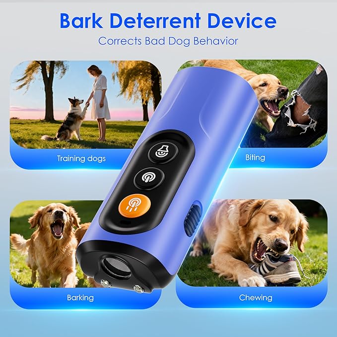 Dog Bark Deterrent Device, 50FT Range Ultrasonic Anti-Barking Tool for Training - Safe & Effective, Rechargeable Blue Handheld with LED for Indoor/Outdoor, Humane No-Collar Alternative