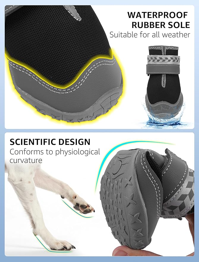 SCENEREAL Anti Slip Dog Shoes for Large Dogs, Medium Sized Dog Boots & Paw Protectors for Winter Snowy Day, Outdoor Walking, Water-Resistant in Rainy Weather, Indoor Hardfloors Skid-Resistant Sole